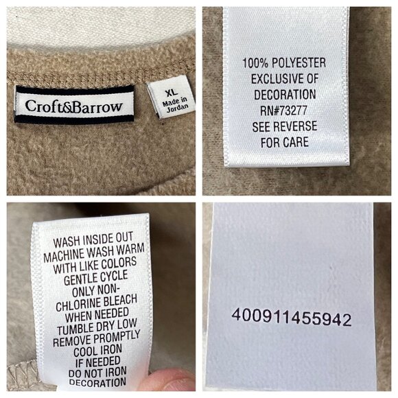 Croft & Barrow  XL Beige Cardinal Snowflake Embroidered Zip-Up Fleece Jacket - Picture 10 of 16